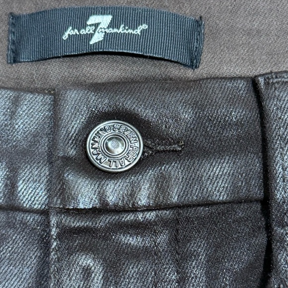 7 For All Mankind Sz 31 Jeans Tailorless UHR Skinny Boot Coated Chocolate Brown - Picture 7 of 10